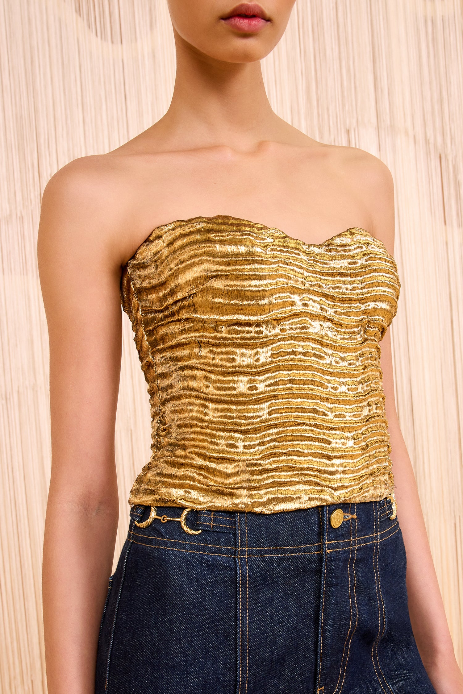 Ulla Johnson Heleen Metallic Cropped Bustier Top - Oro