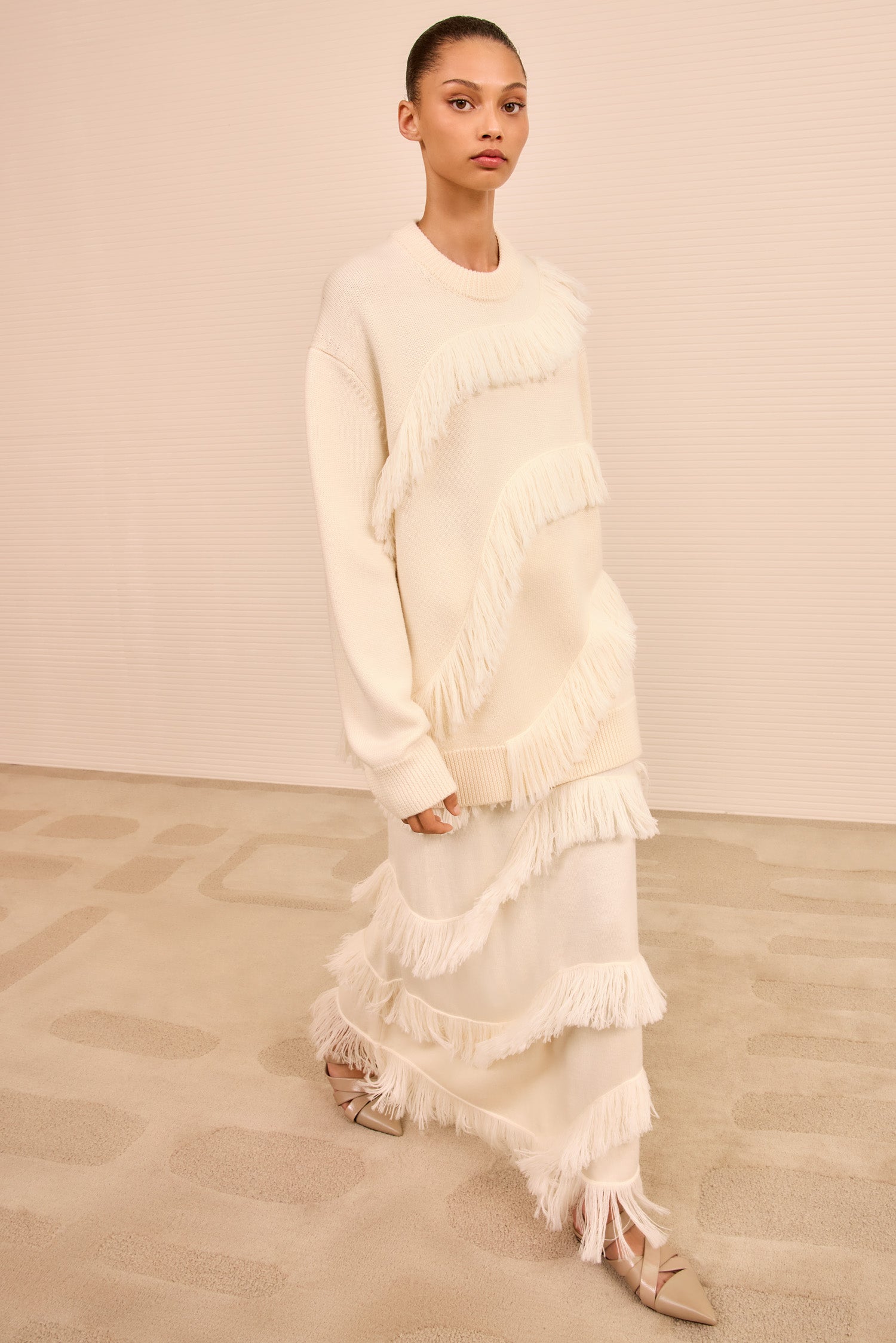white fringe dress long sleeve Ulla Johnson