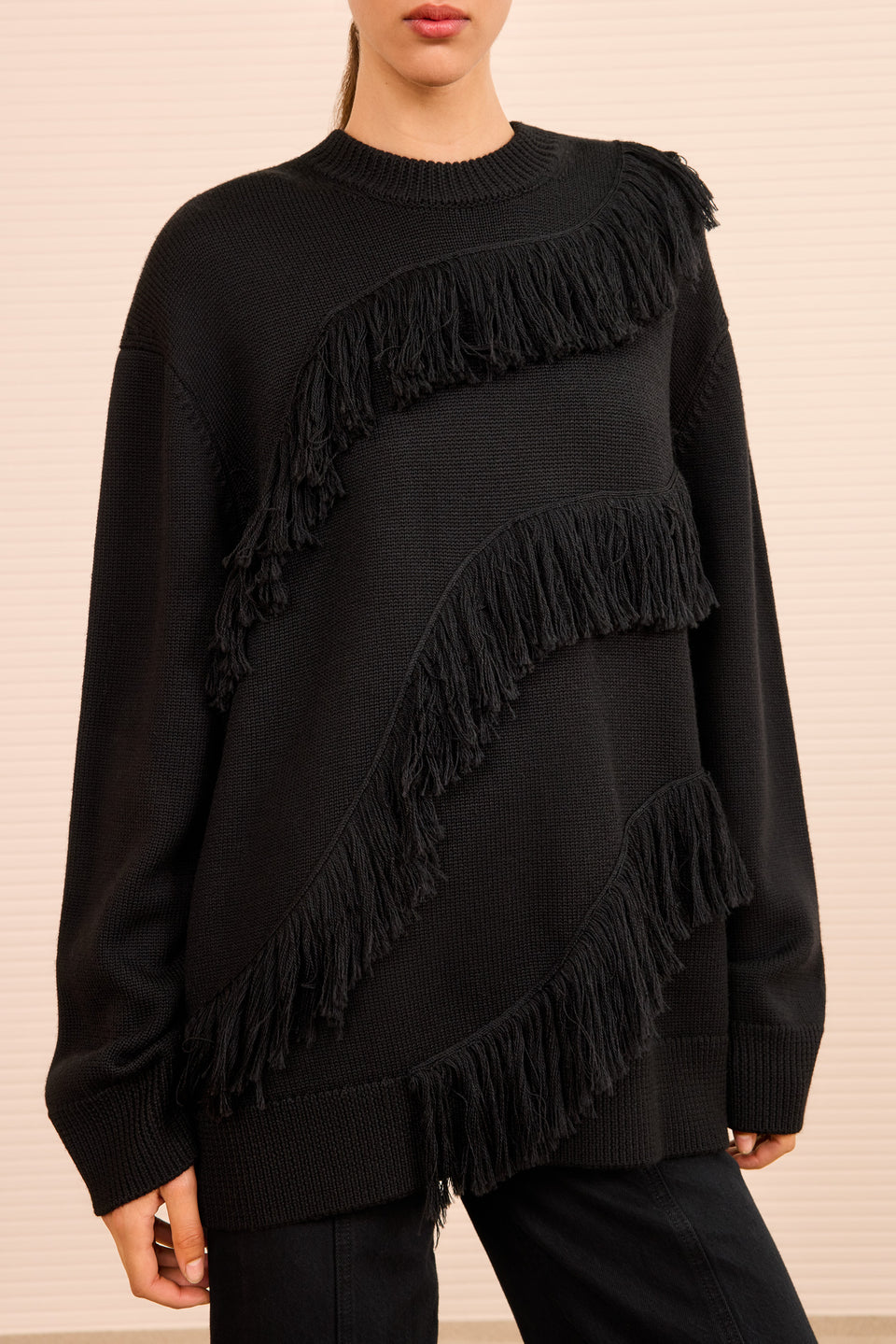 Ina Oversized Pullover w/ Fringe - Noir