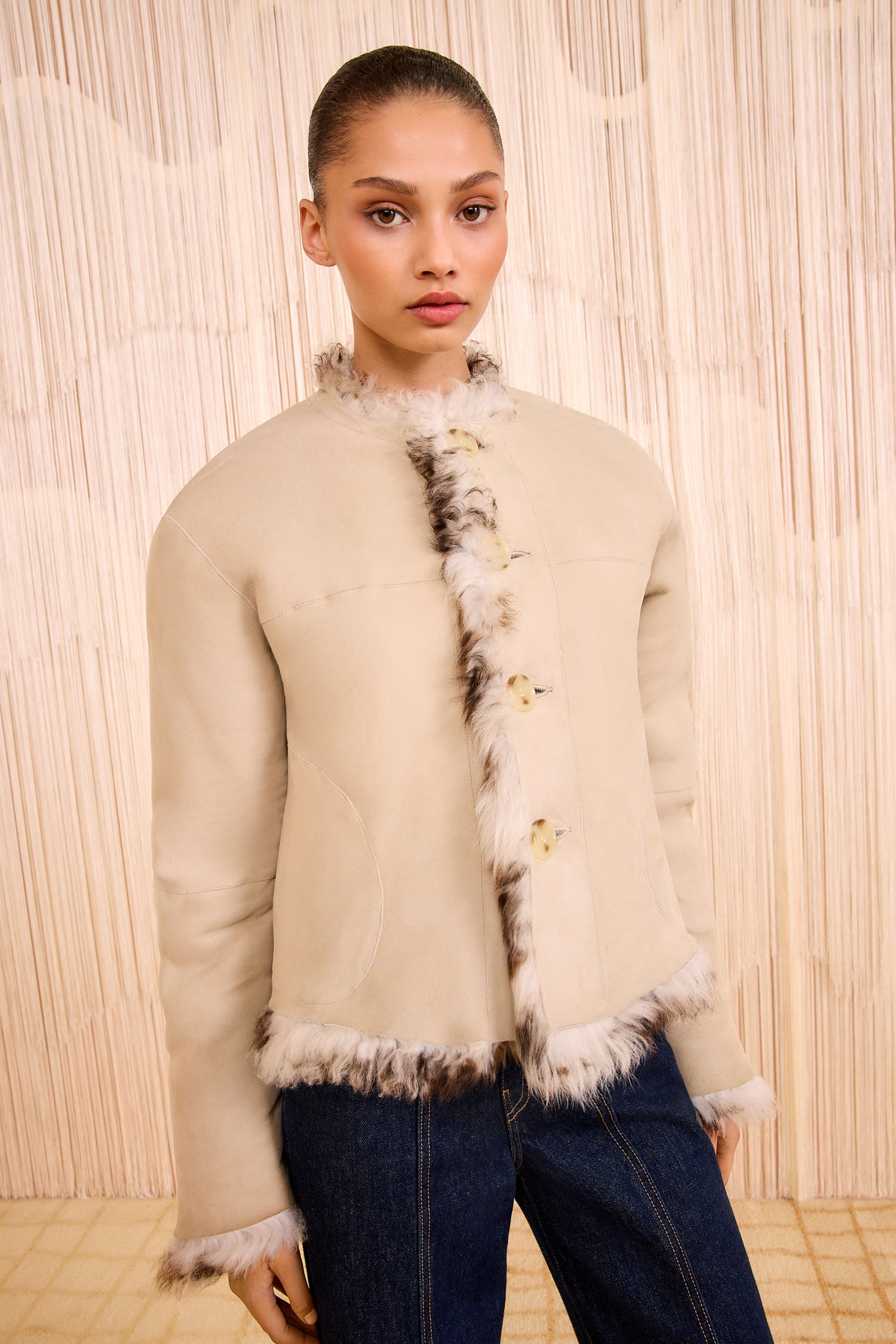 Irina Short Shearling Coat - Pietra