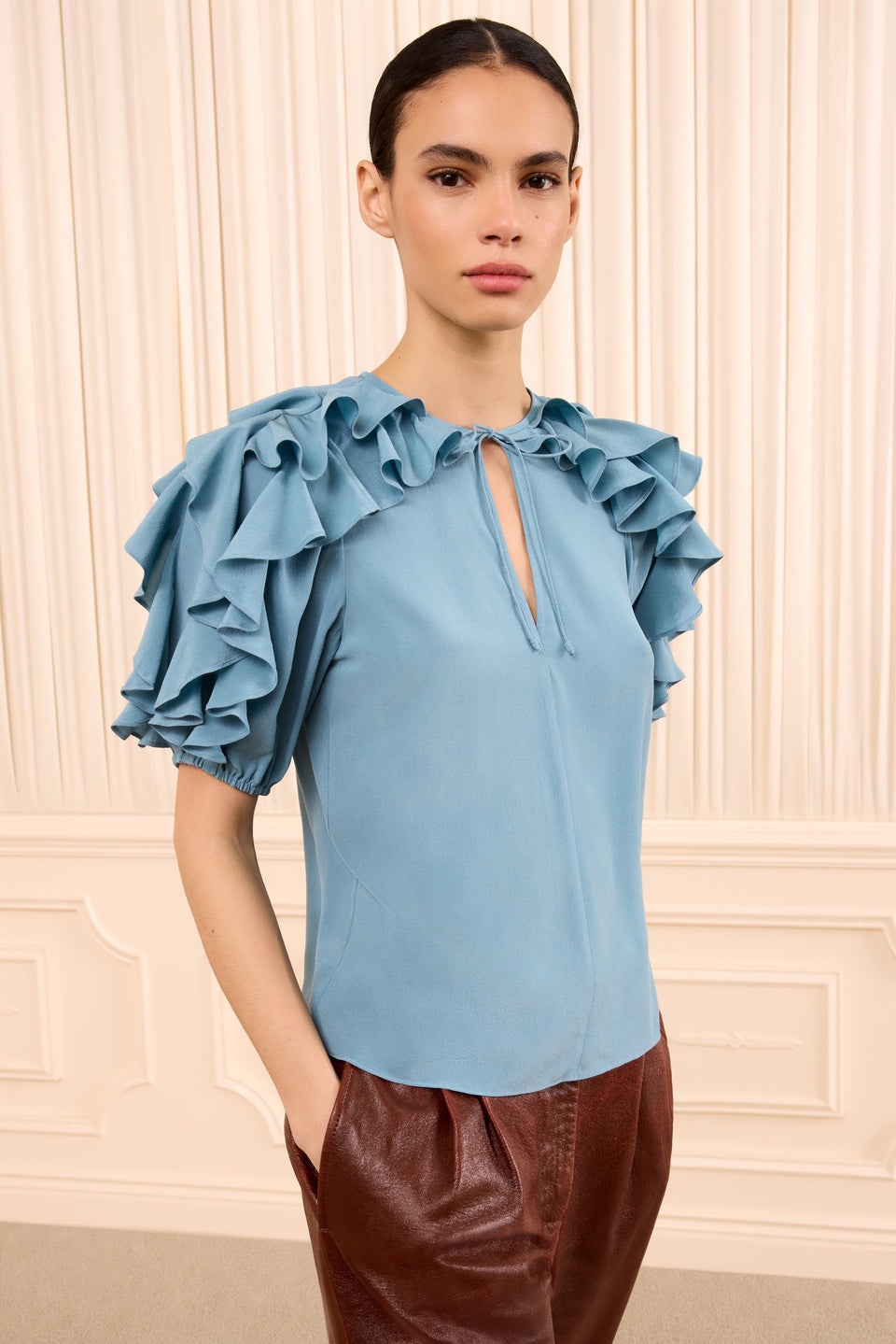 Josephine Short Sleeve Silk Top - Heron