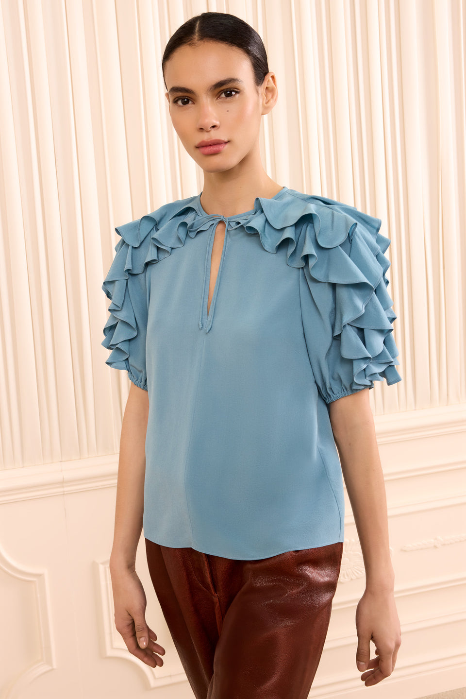 Josephine Short Sleeve Silk Top - Heron