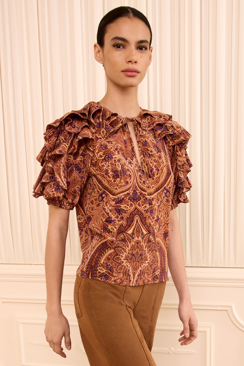 Josephine Short Sleeve Silk Top - Rosette