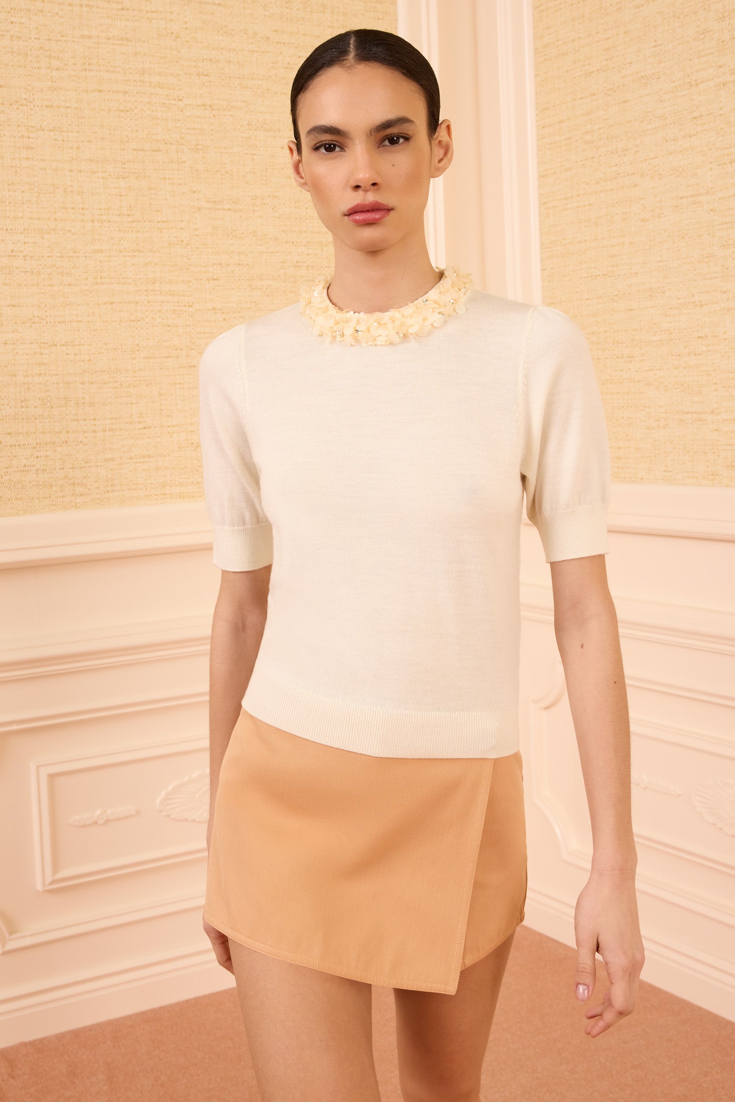 Jude SS Embellished Top - Pearled Ivory