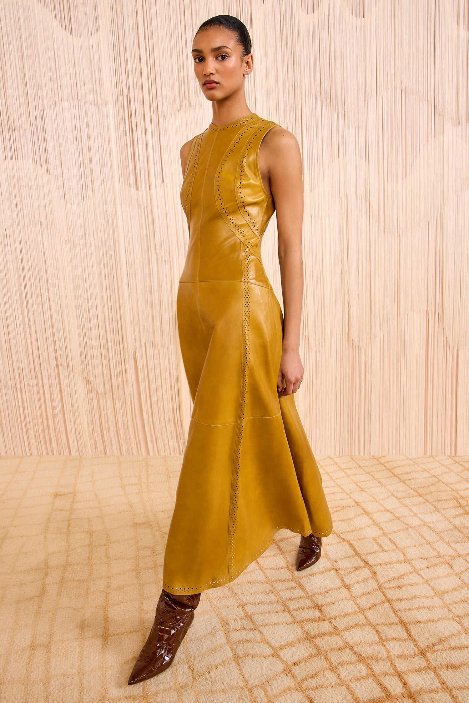 Juliette Leather Sleeveless Long Dress - Willow