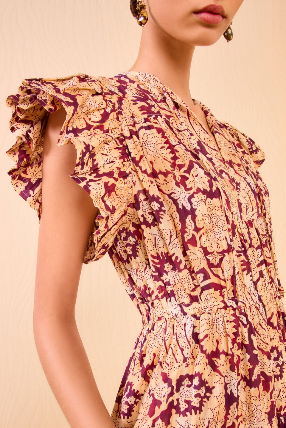 Kairi Flutter Sleeve Midi Dress - Amaranthus