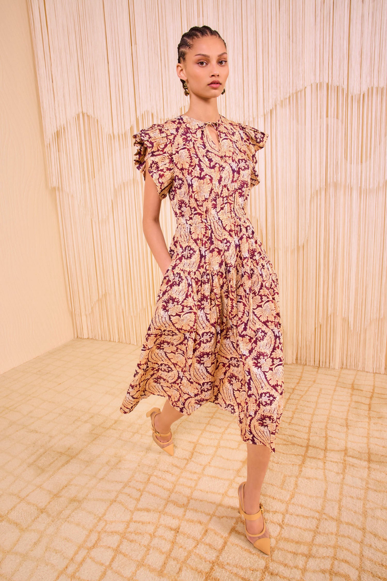 Kairi Flutter Sleeve Midi Dress - Amaranthus