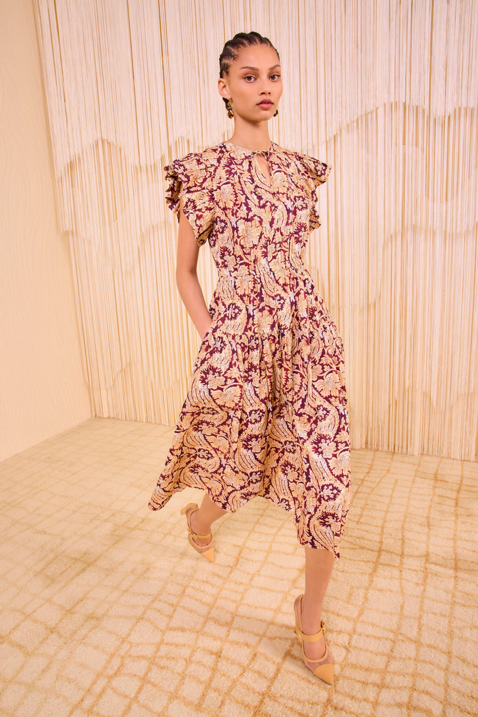 Kairi Flutter Sleeve Midi Dress - Amaranthus