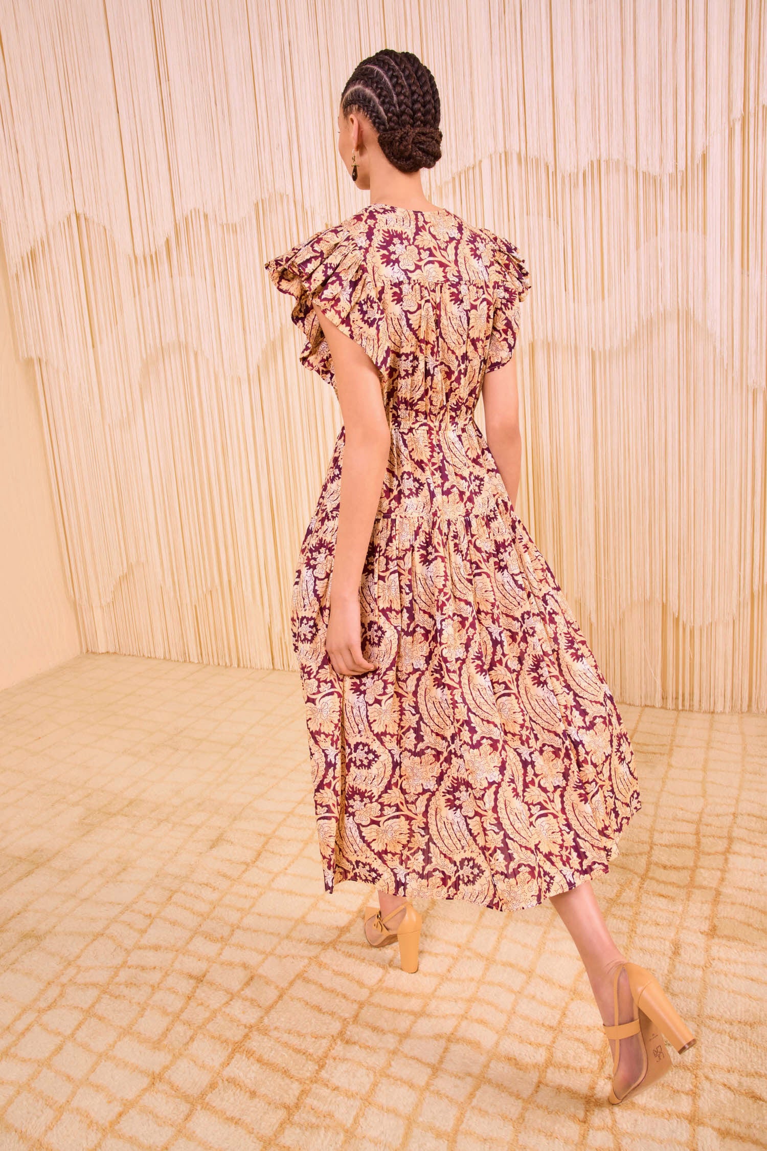 Kairi Flutter Sleeve Midi Dress - Amaranthus