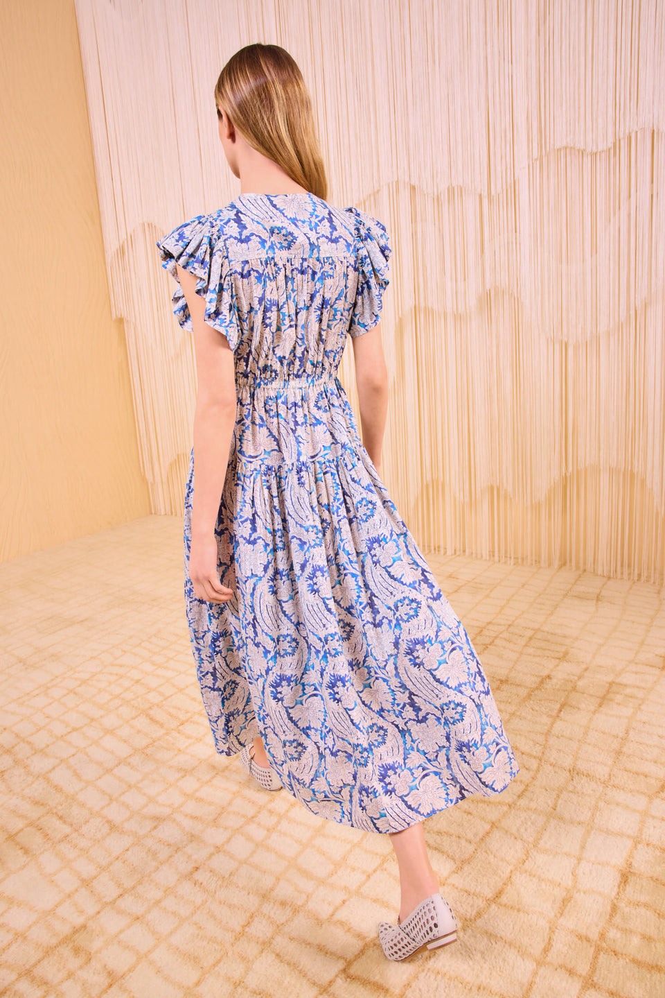 Kairi Flutter Sleeve Midi Dress - Ciel