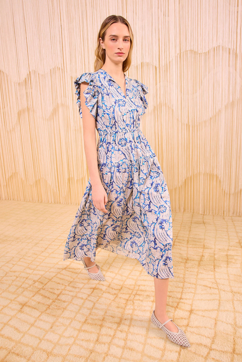 Kairi Flutter Sleeve Midi Dress - Ciel