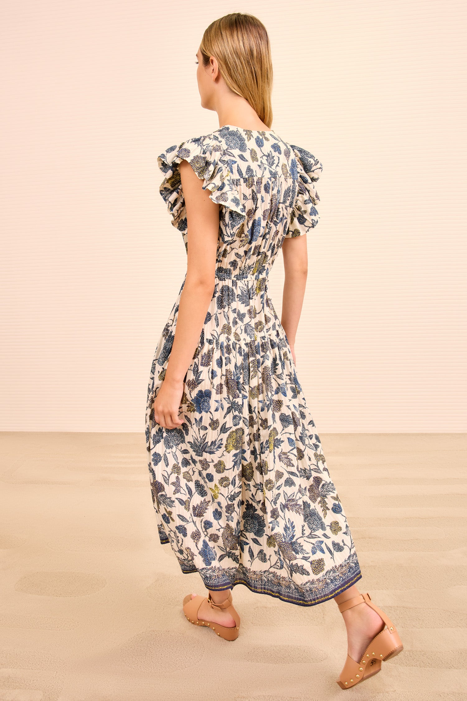 Kairi Flutter Sleeve Midi Dress - Porcelain