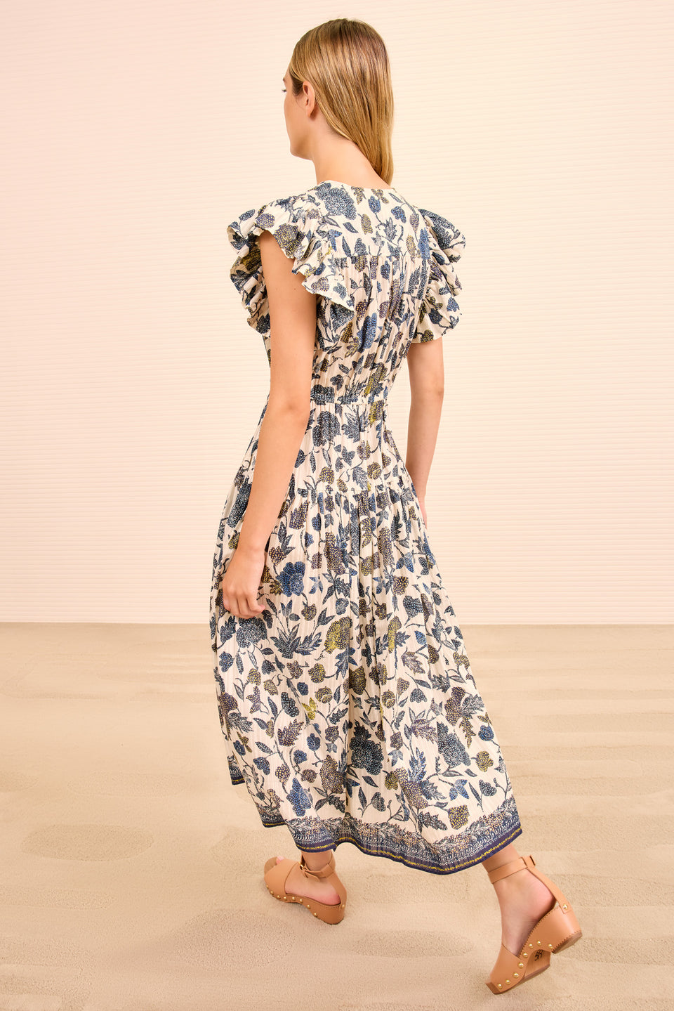 Kairi Flutter Sleeve Midi Dress - Porcelain