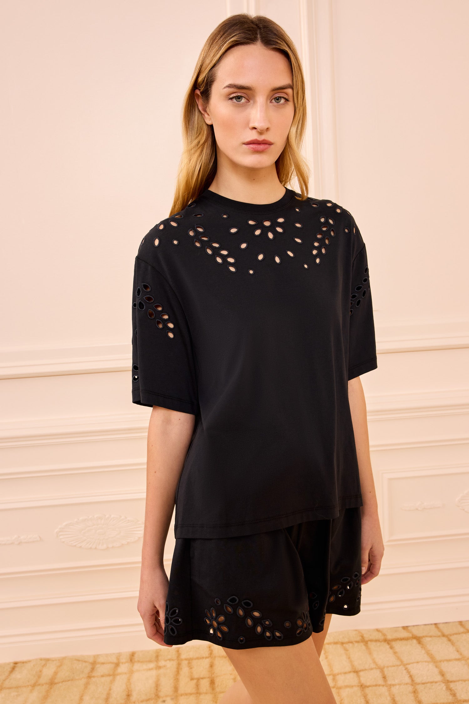 Kalesta Cotton Top - Noir Black Crew Neck Short Sleeve Top - Ulla Kalesta Cotton Top - Noir Black Crew Neck Short Sleeve Top - Ulla