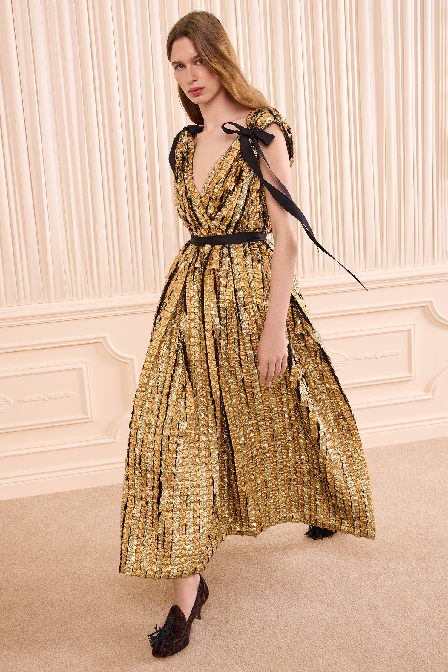 Karina Lurex Bow Dress - Gold