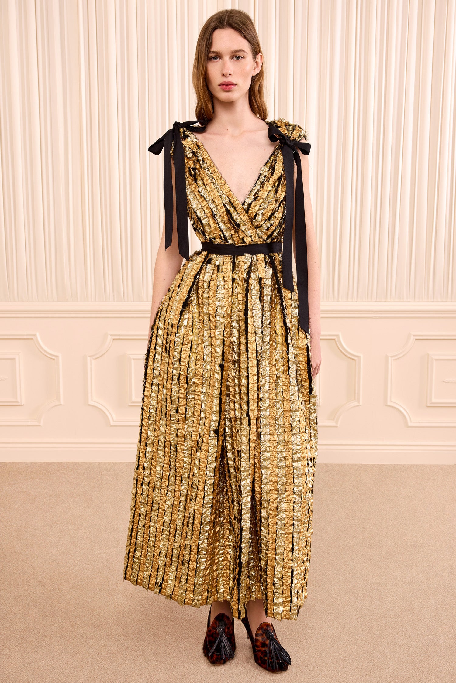 Karina Lurex Bow Dress - Gold