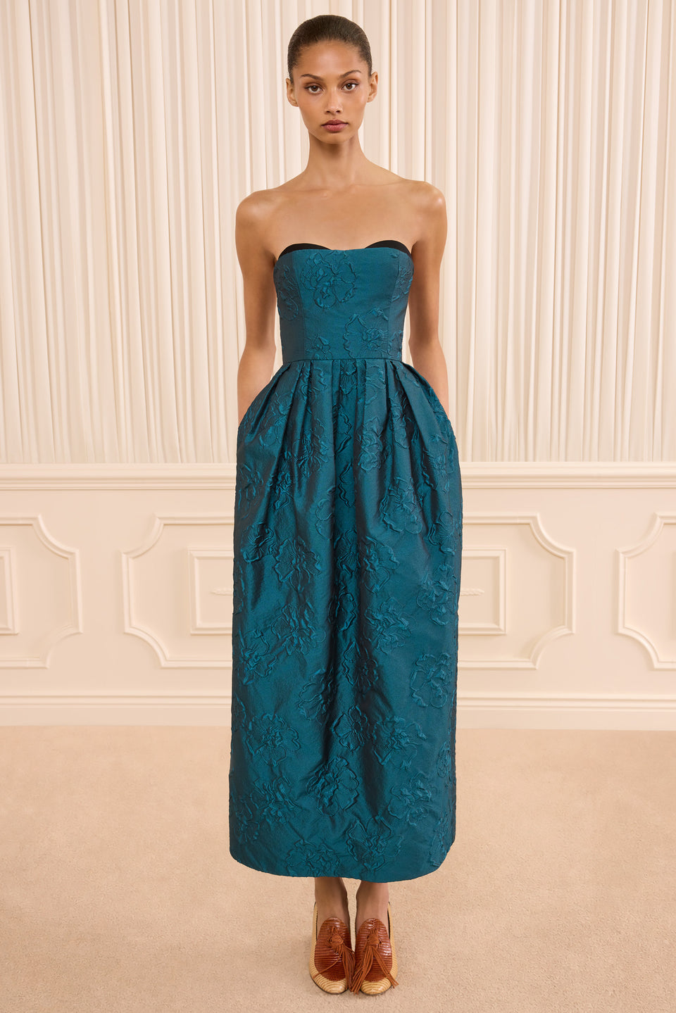 Katerina Strapless Cloque Dress - Beryl