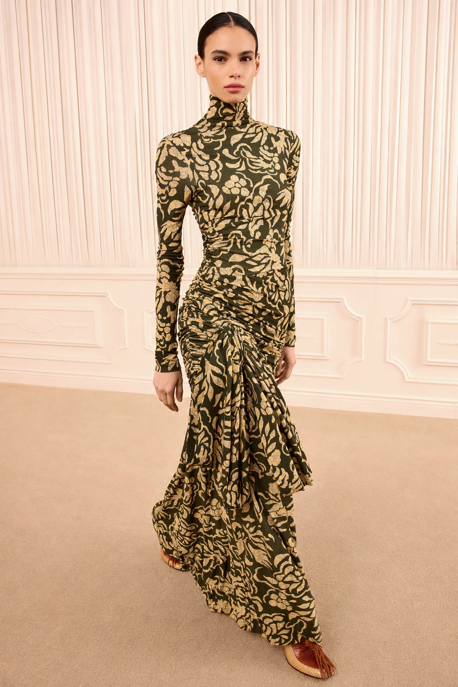 draped jersey dress Long The Moira gown is crafted from fluid jersey in an elongated silhouette Long Draped Jersey Dress