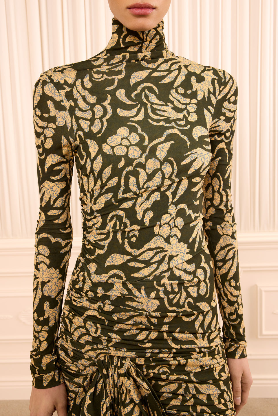 Katy Draped Jersey Dress - Khaki Floral