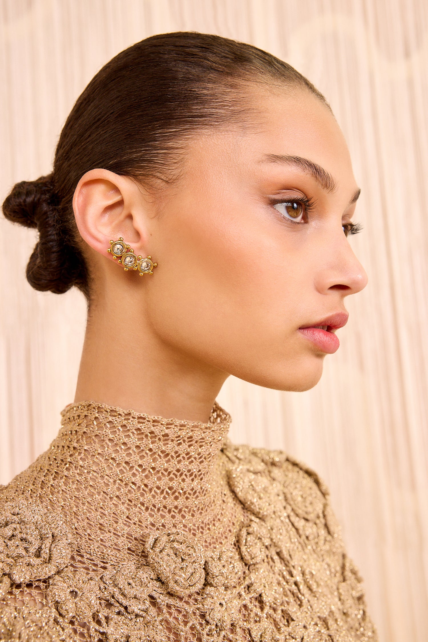 Kavi Crystal Mix Stud Climber Earring - Crystal