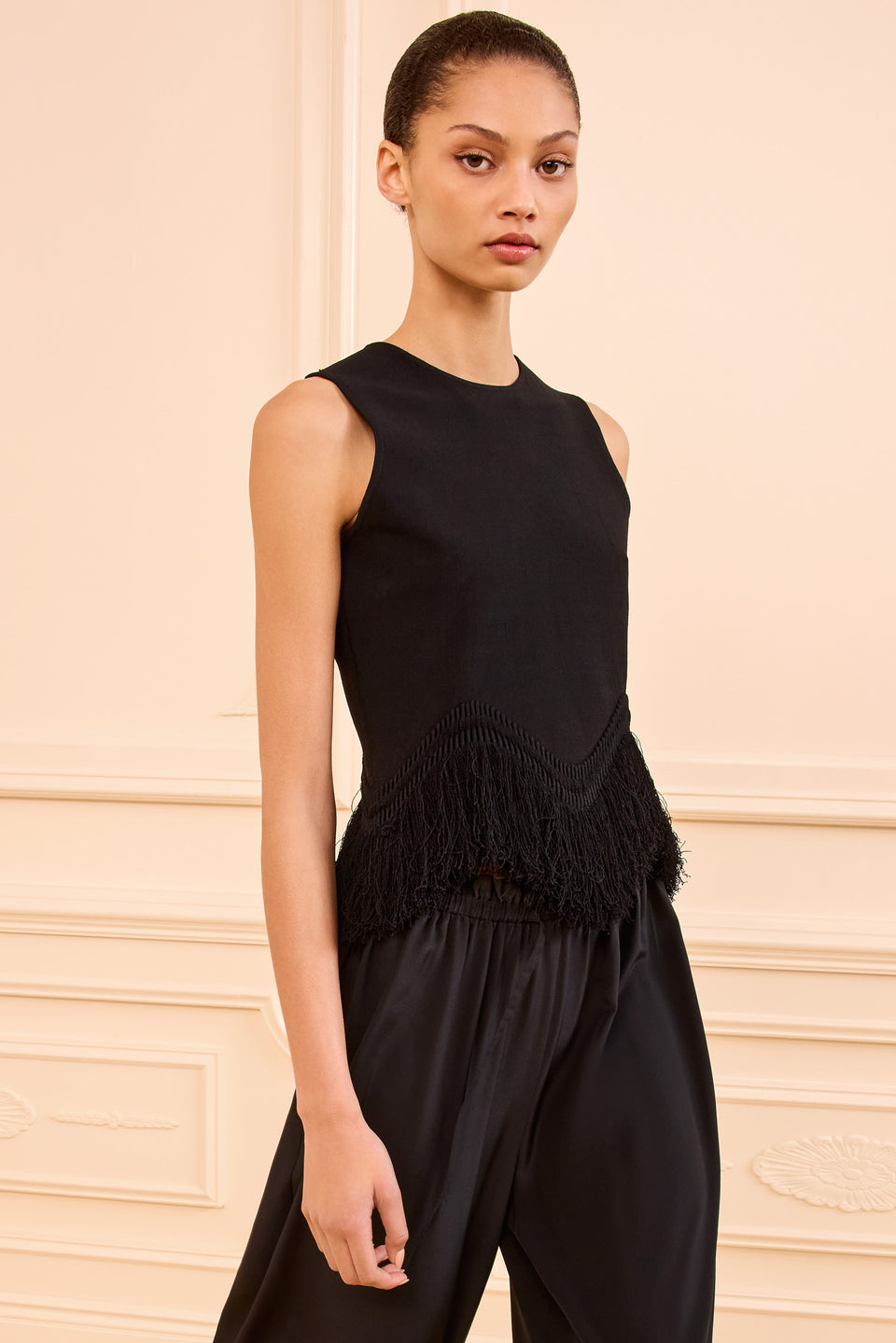 Koa Knit Top with Fringe - Noir