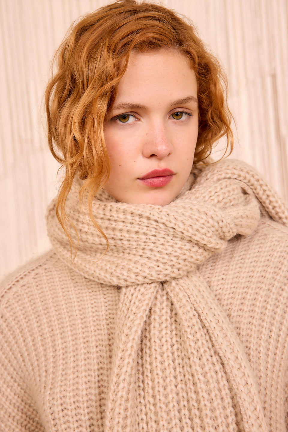 Lucie Alpaca Knit Scarf - Dune