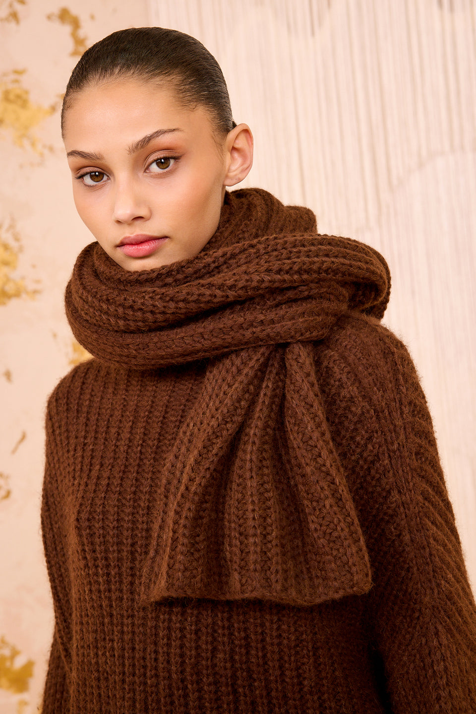 Lucie Alpaca Knit Scarf - Mahogany