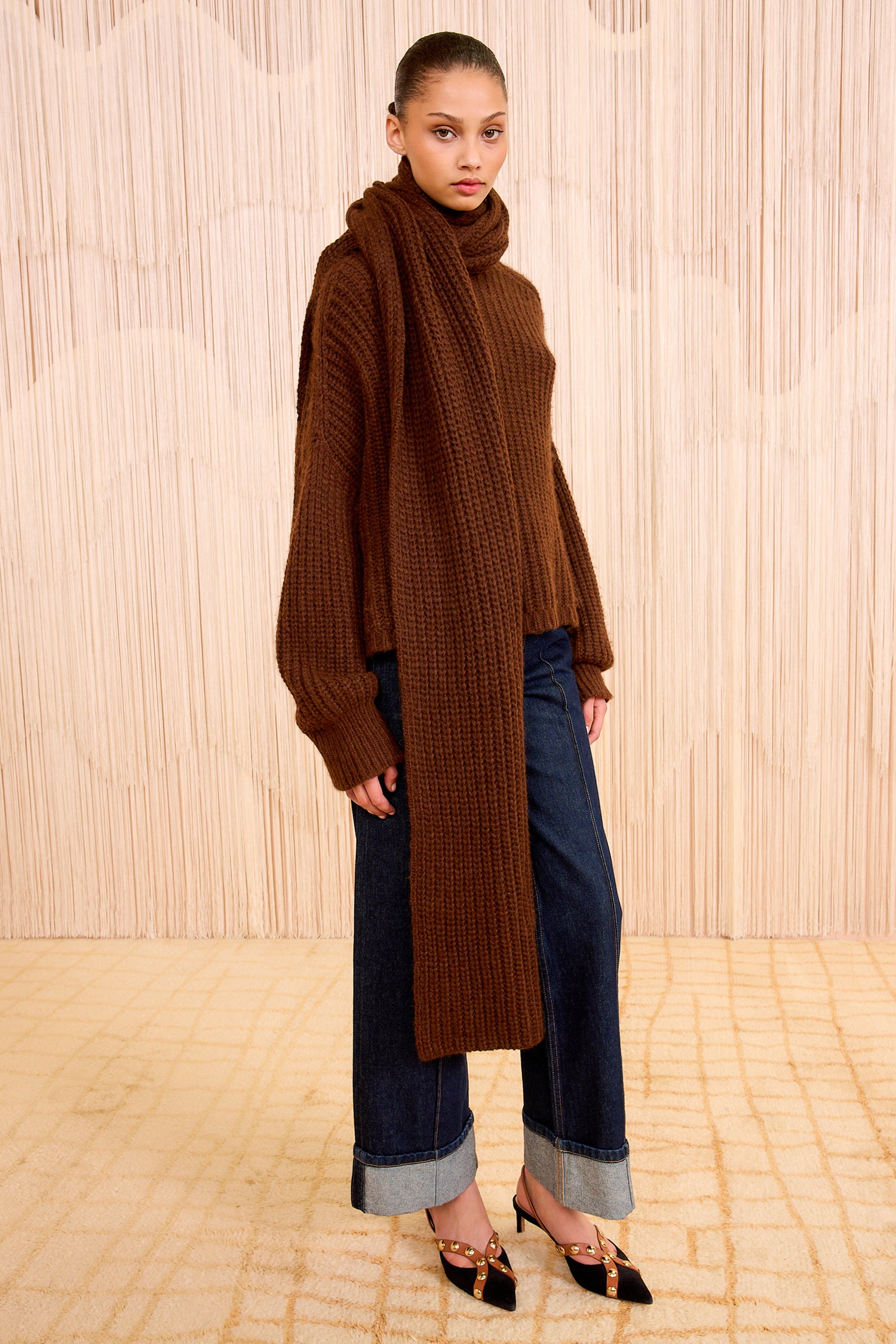 Lucie Alpaca Knit Scarf - Walnut Soft Alpaca Wool Blend - Ulla Johnson