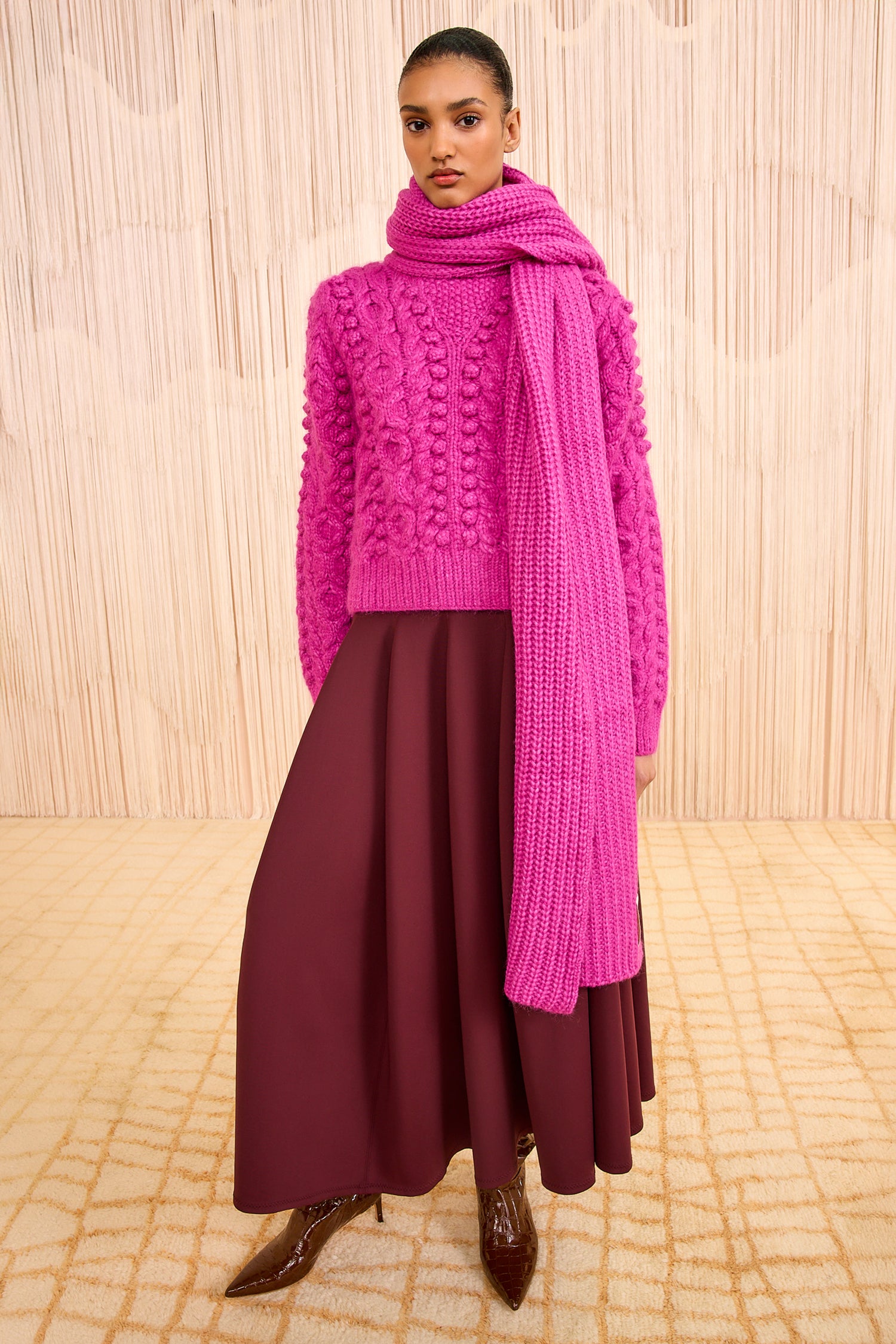 Lucie Alpaca Knit Scarf - Rose