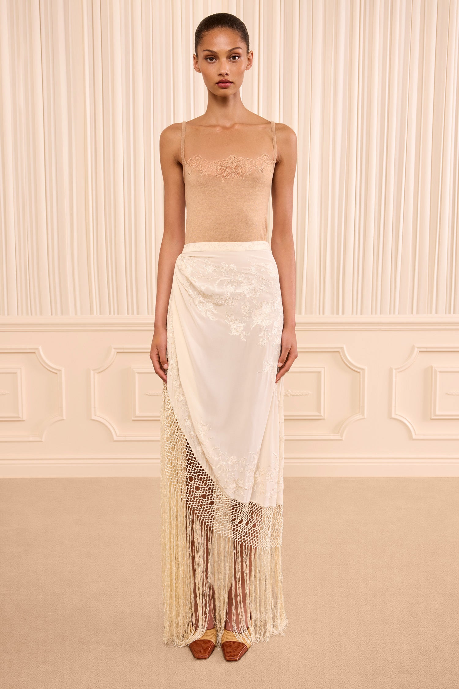 Lark Silk Fringe Skirt - Creme