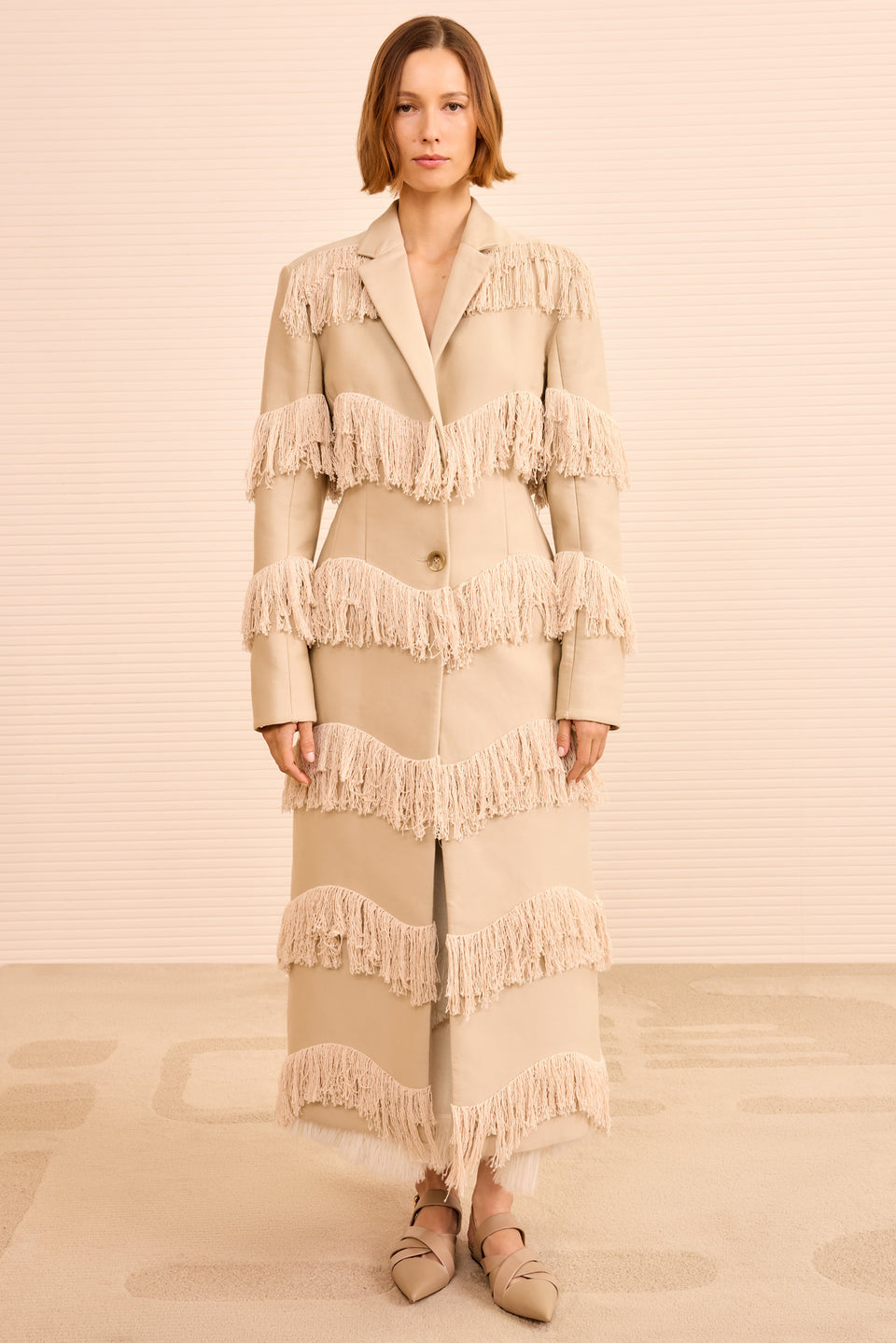 Lata Fringe Coat - Khaki