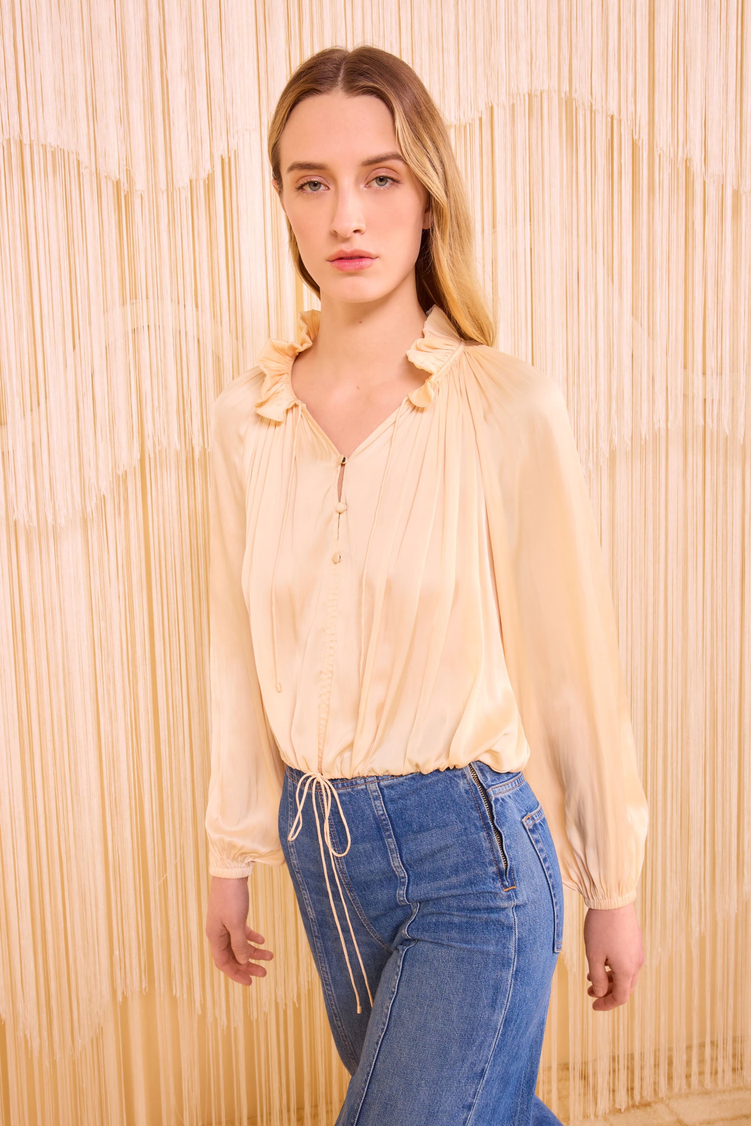 Laurette Long Sleeve Blouse - Pearlescent