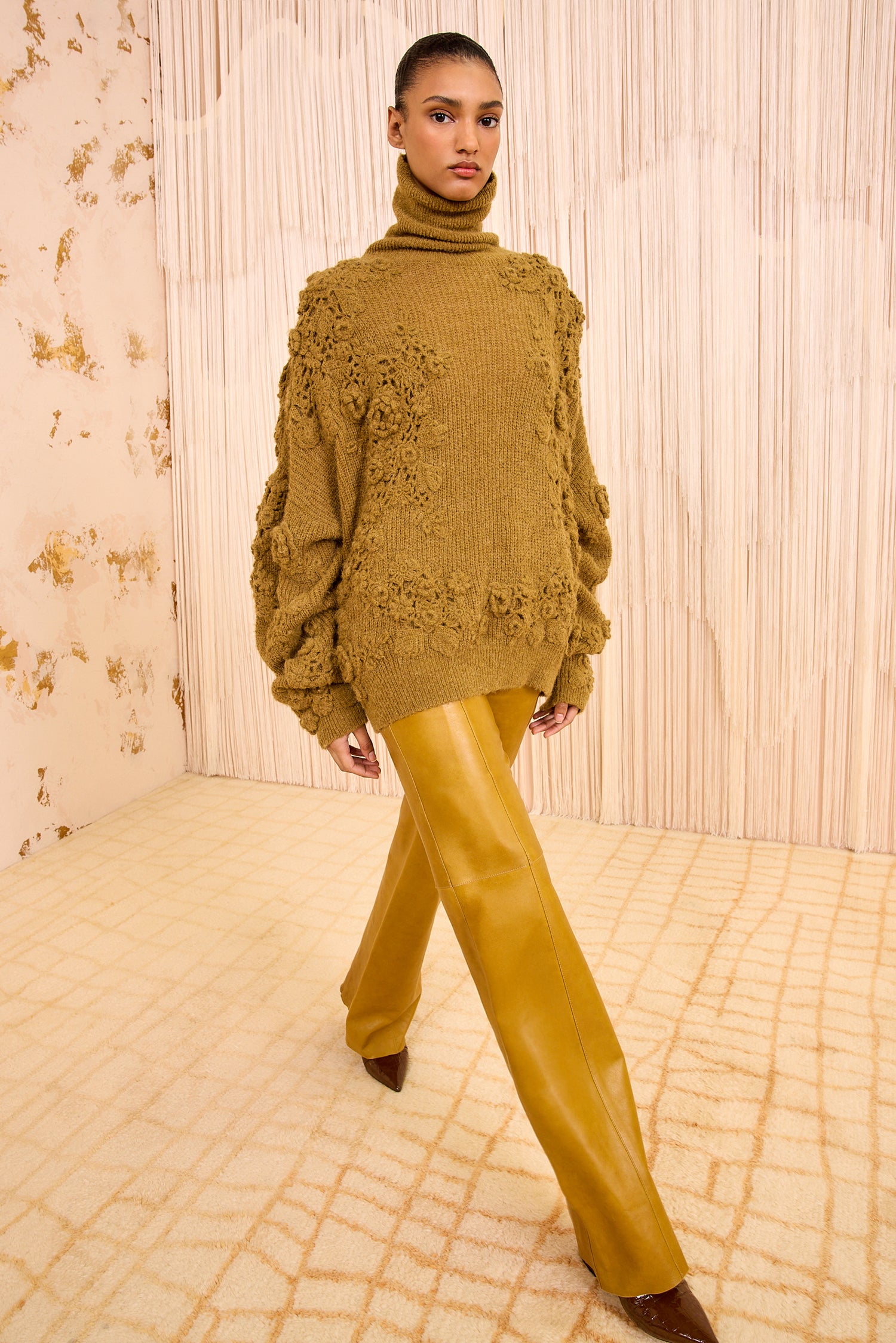 Lelou Crochet Knit Turtleneck - Pine Handmade Crochet Knit Sweater