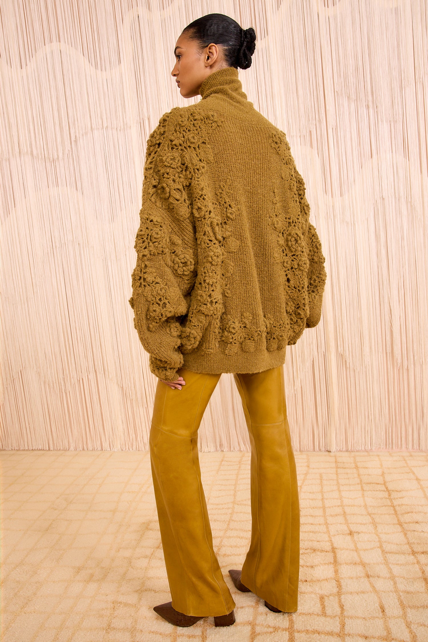 Lelou Crochet Knit Turtleneck - Pine
