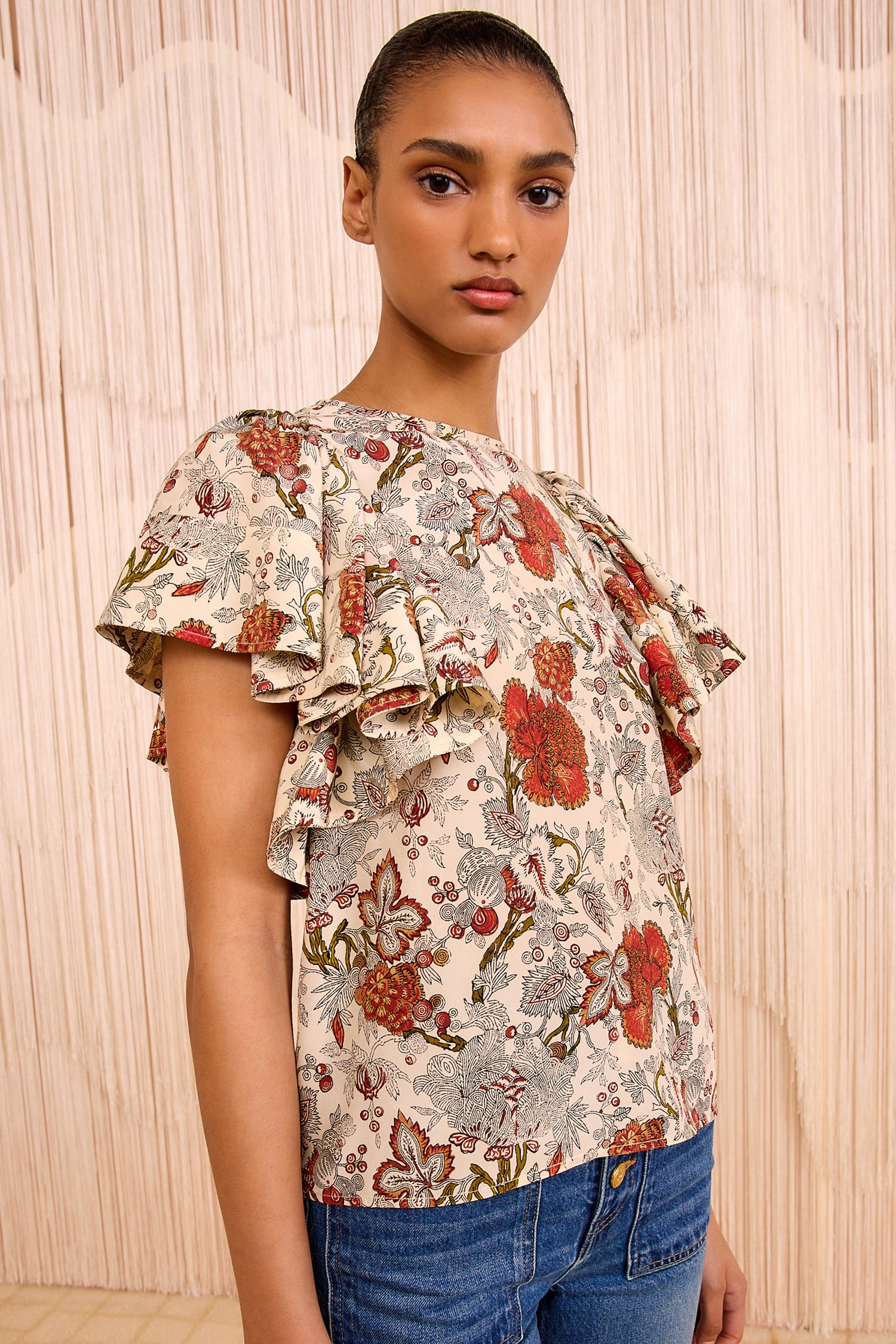 Lena Silk Flutter Sleeve Blouse - Wintergarden