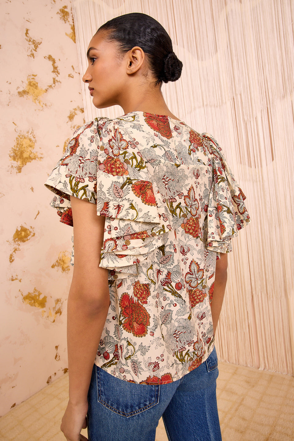 Lena Silk Flutter Sleeve Blouse - Wintergarden