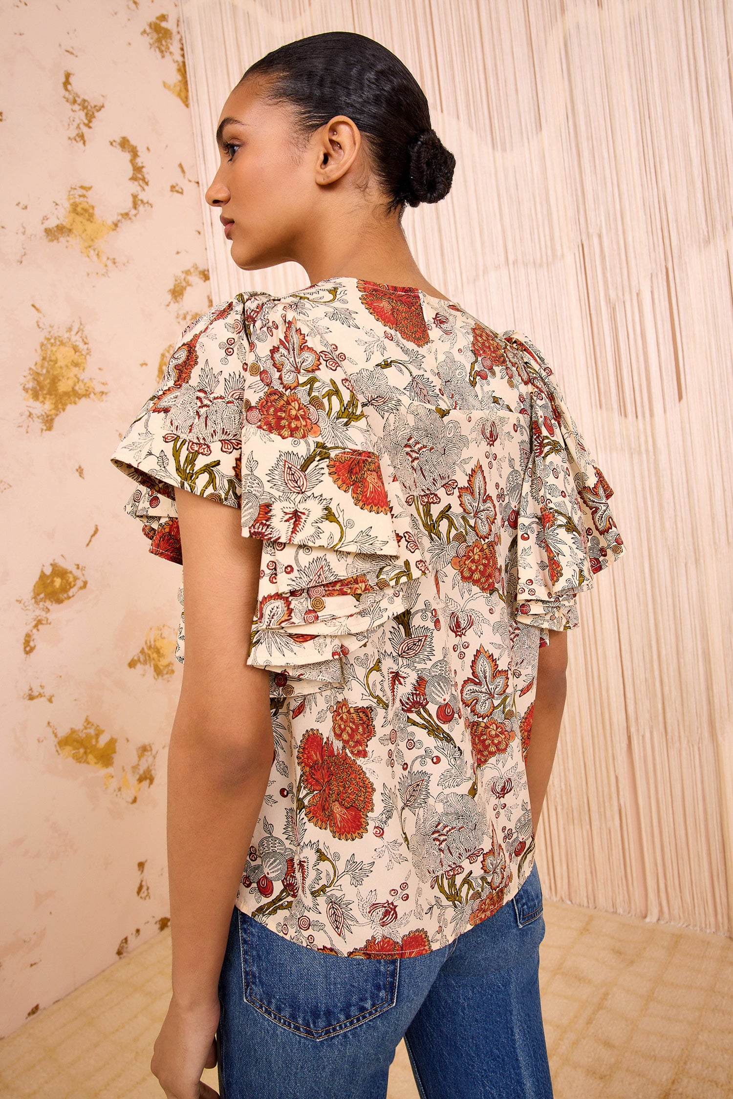 【ULLALA】Plisse short sleeve women's fair mint Lena Silk Flutter Sleeve Blouse - Wintergarden Flutter