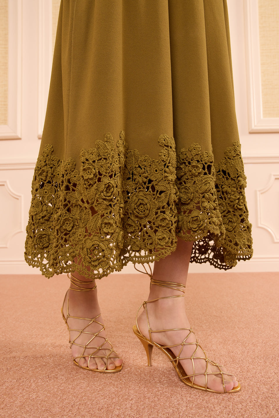 Leona Crochet Midi Skirt - Loden