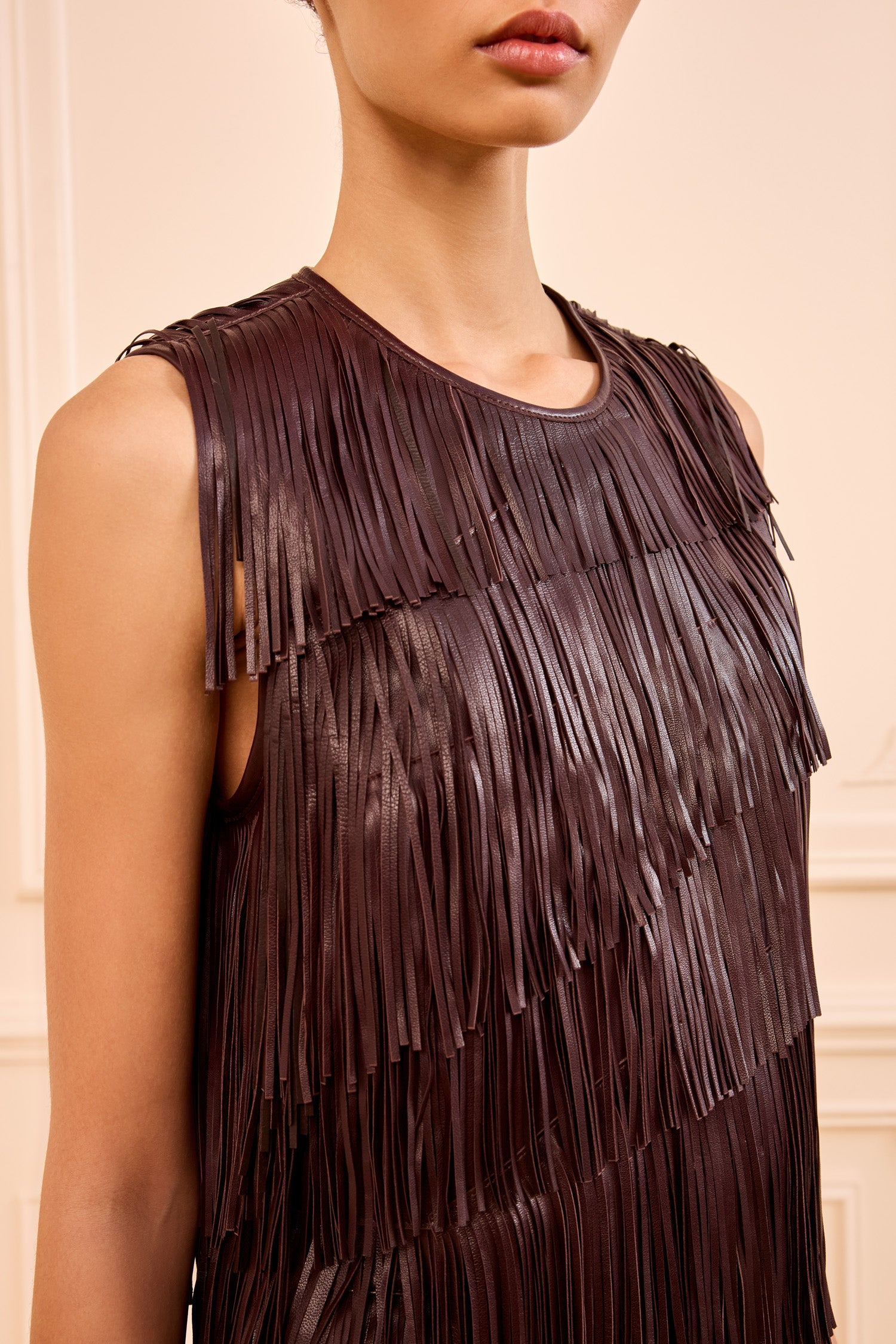 Leonie Fringe Leather Top - Mahogany