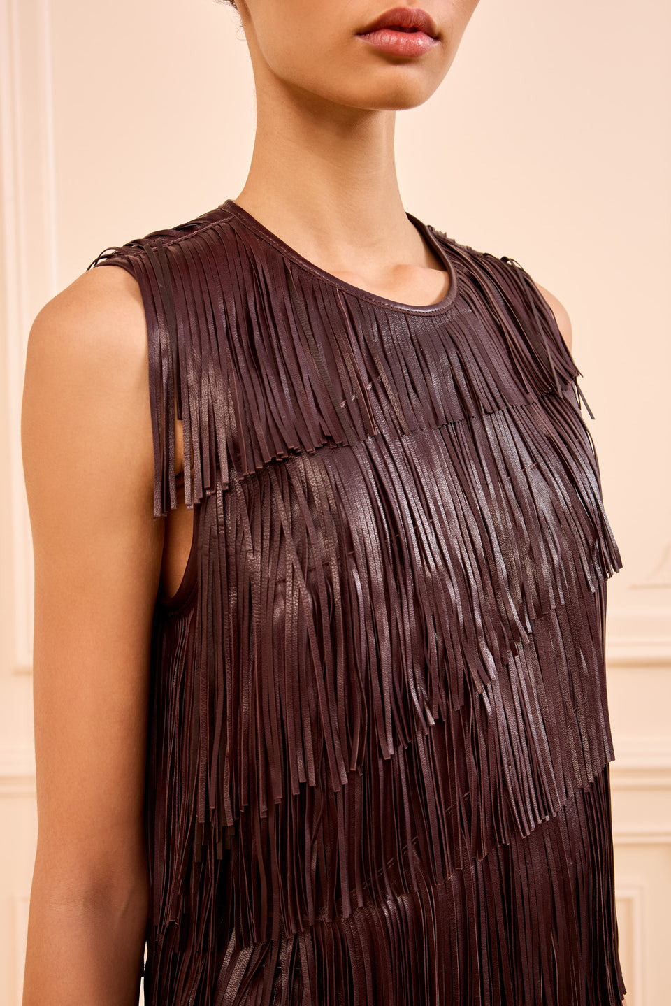 Leonie Fringe Leather Top - Mahogany