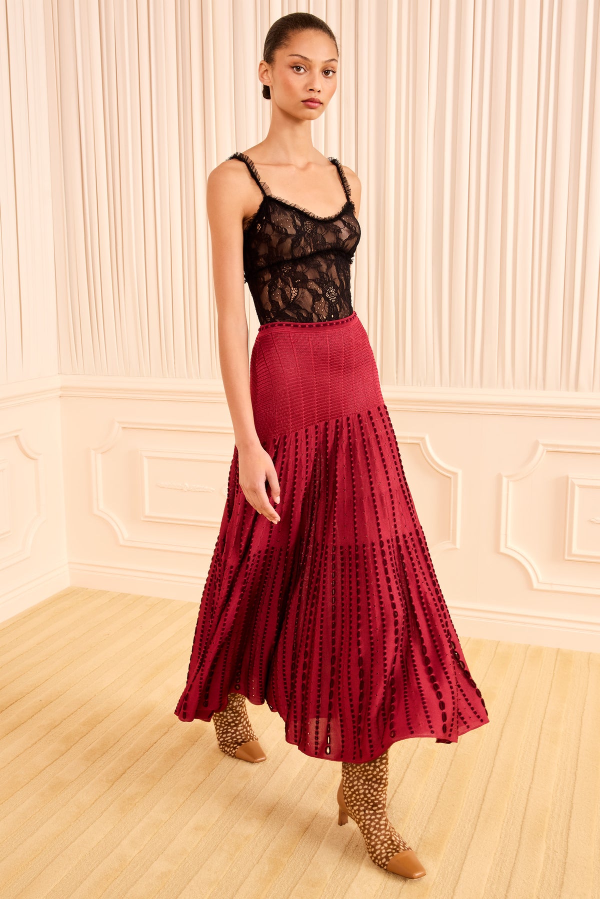 Lilah Midi Knit Skirt - Garnet