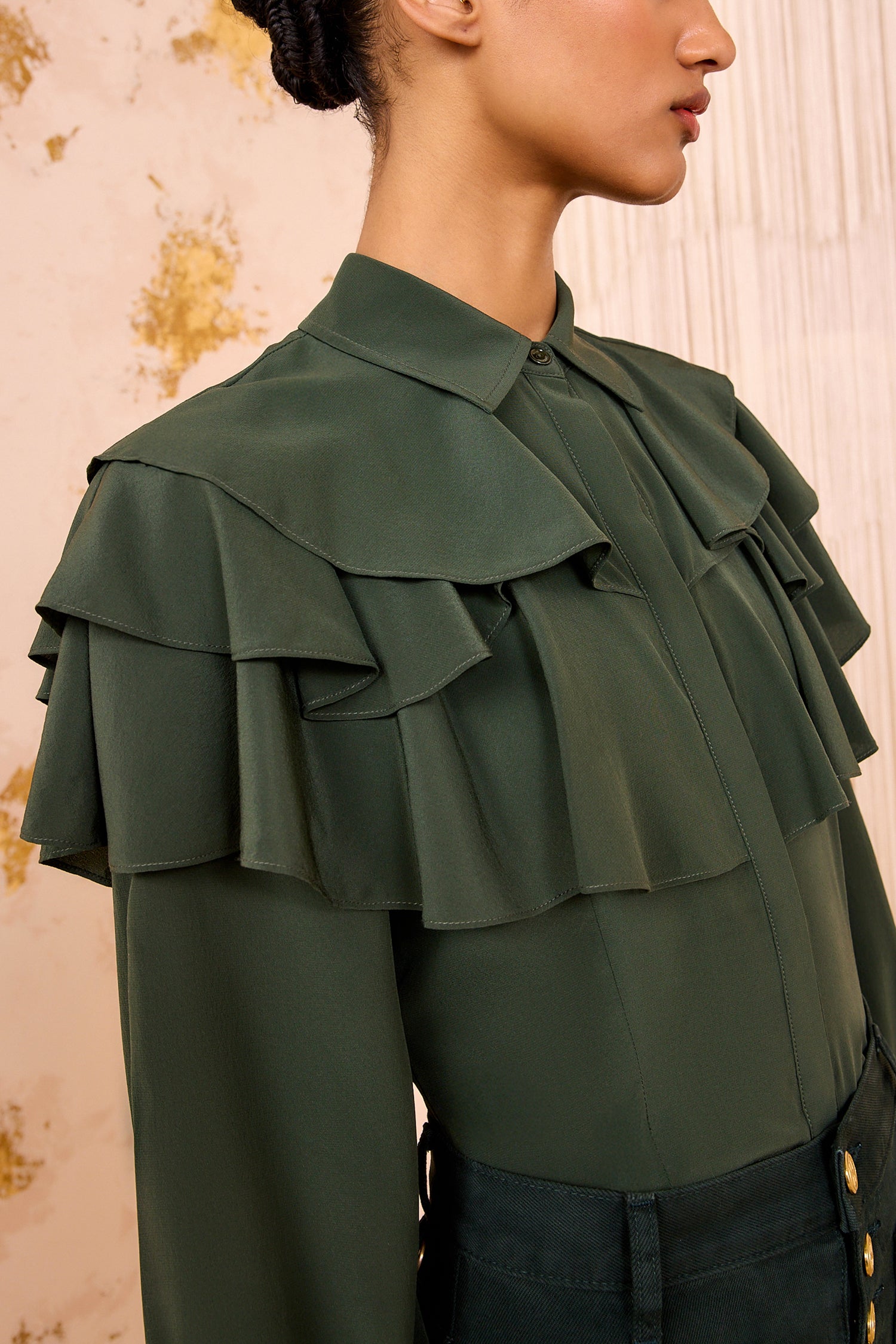 Liliana Silk Long Sleeve Blouse - Cypress