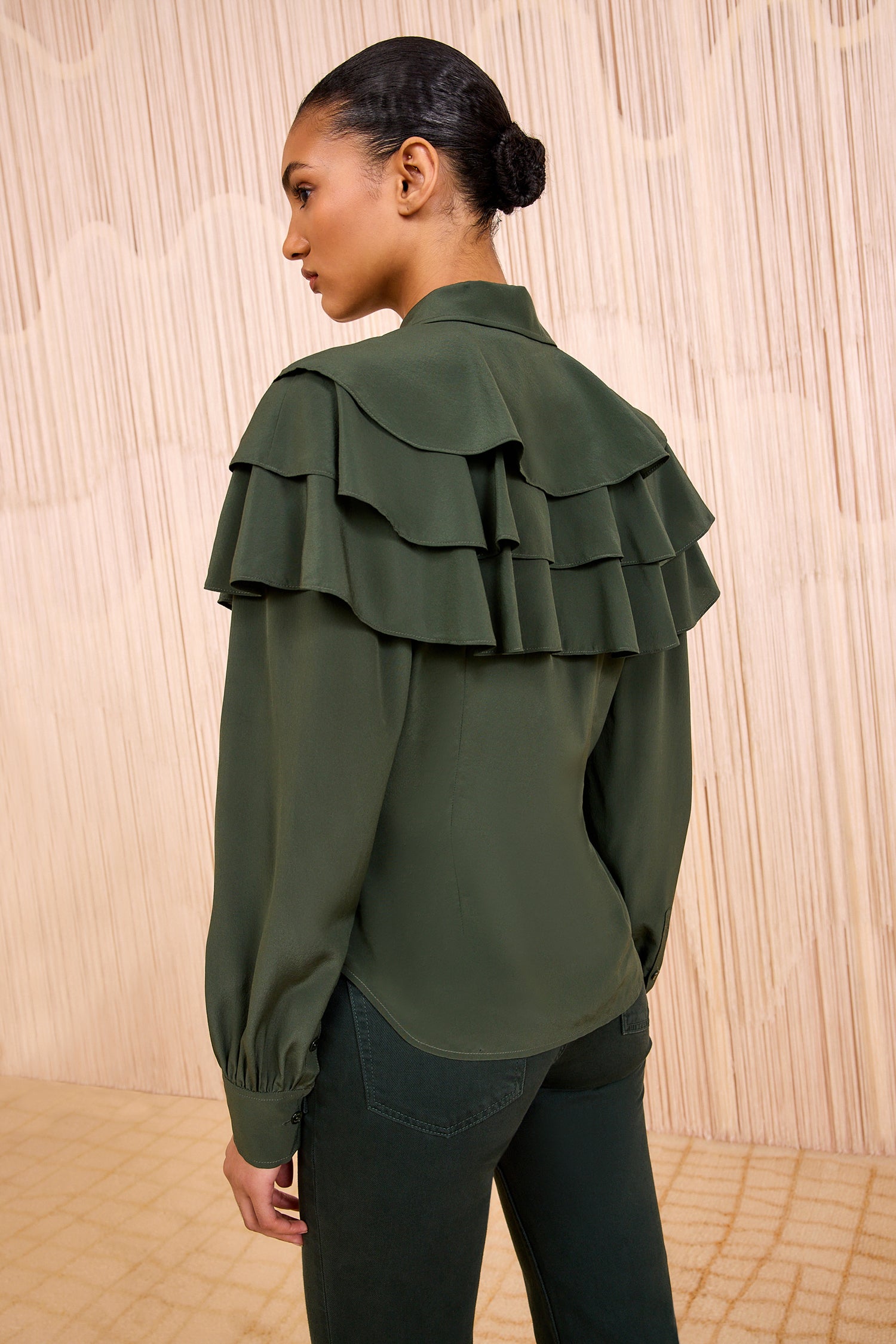 Liliana Silk Long Sleeve Blouse - Cypress