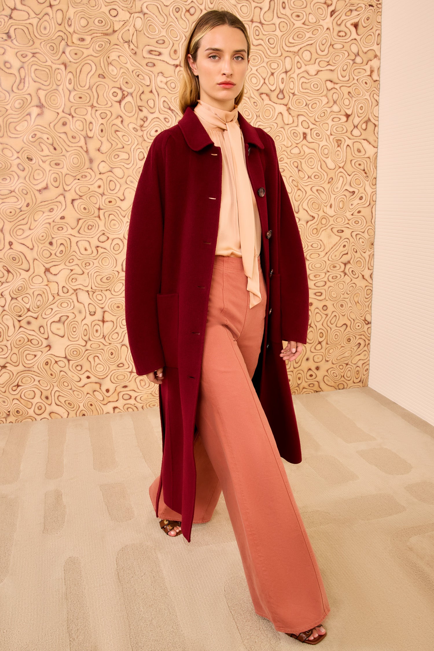Lisbeth Long Wool Coat With Belt - Claret - Ulla Johnson