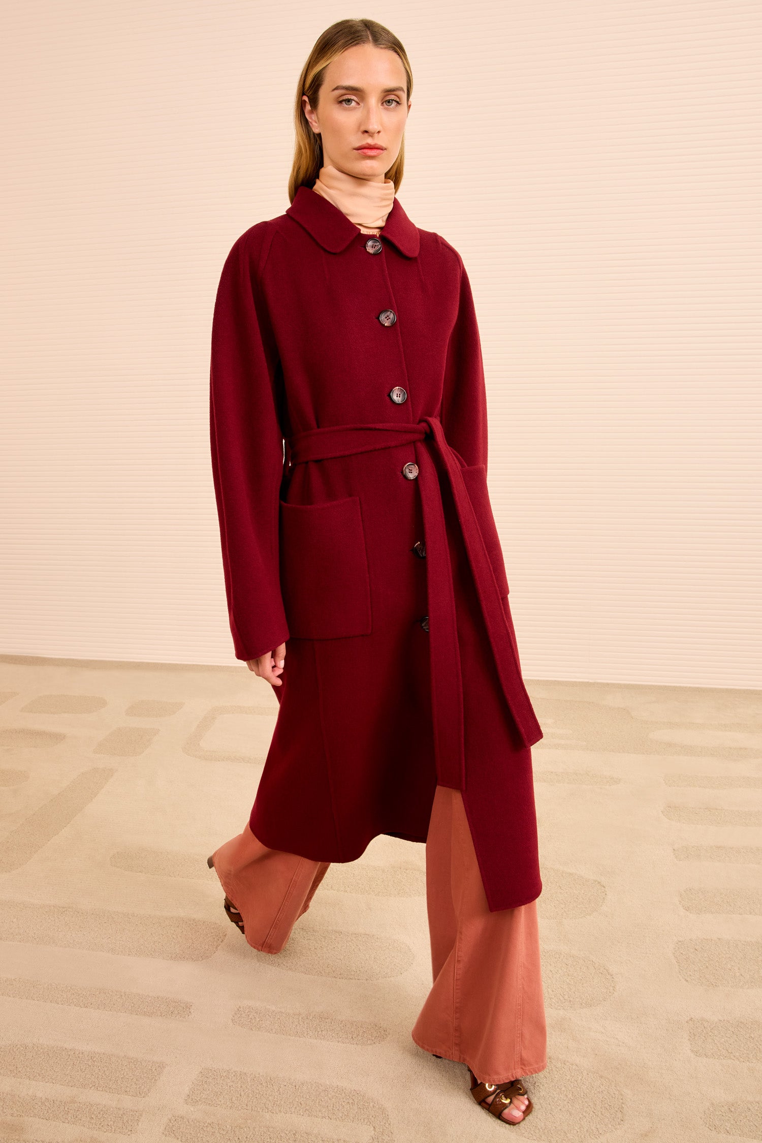 Ulla Johnson Lisbeth Long Wool Coat With Belt - Claret