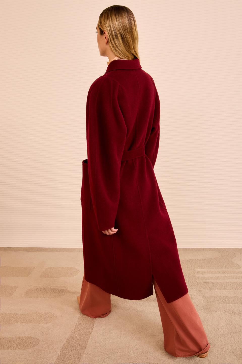 Lisbeth Long Wool Coat With Belt - Claret
