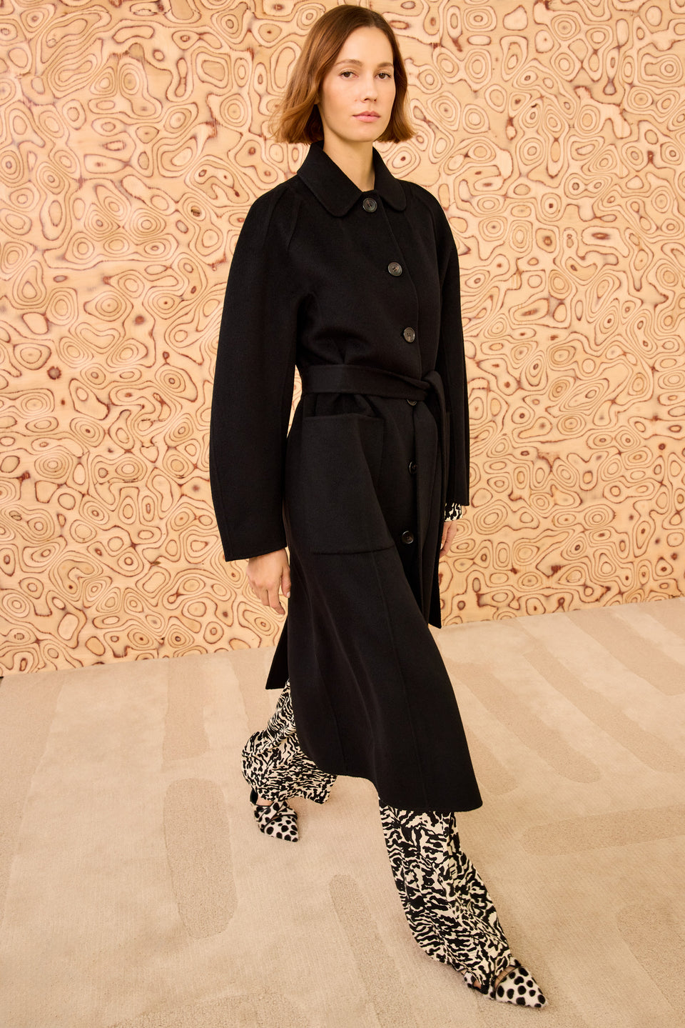 Lisbeth Long Wool Coat With Belt - Noir