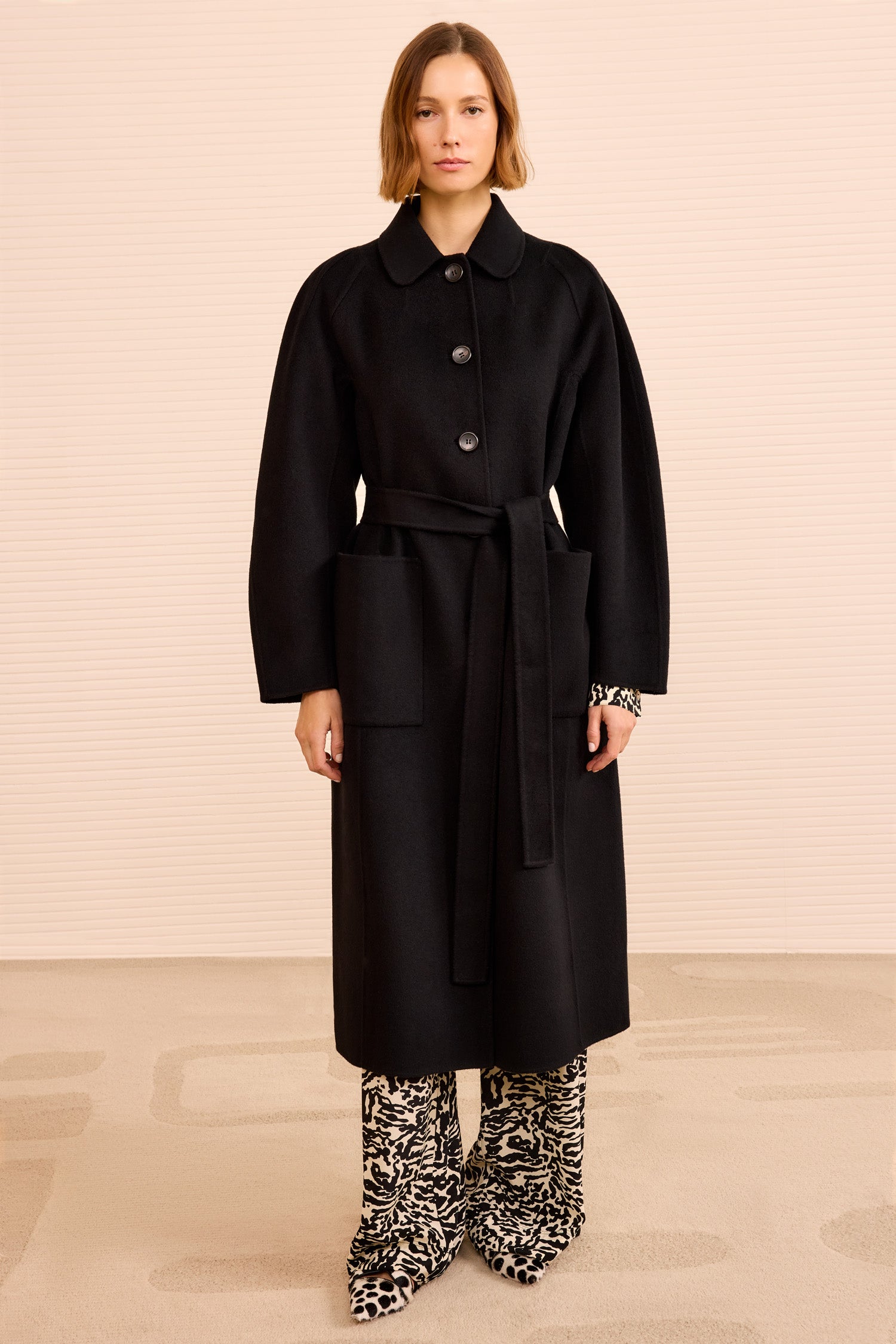 Lisbeth Long Wool Coat With Belt - Noir