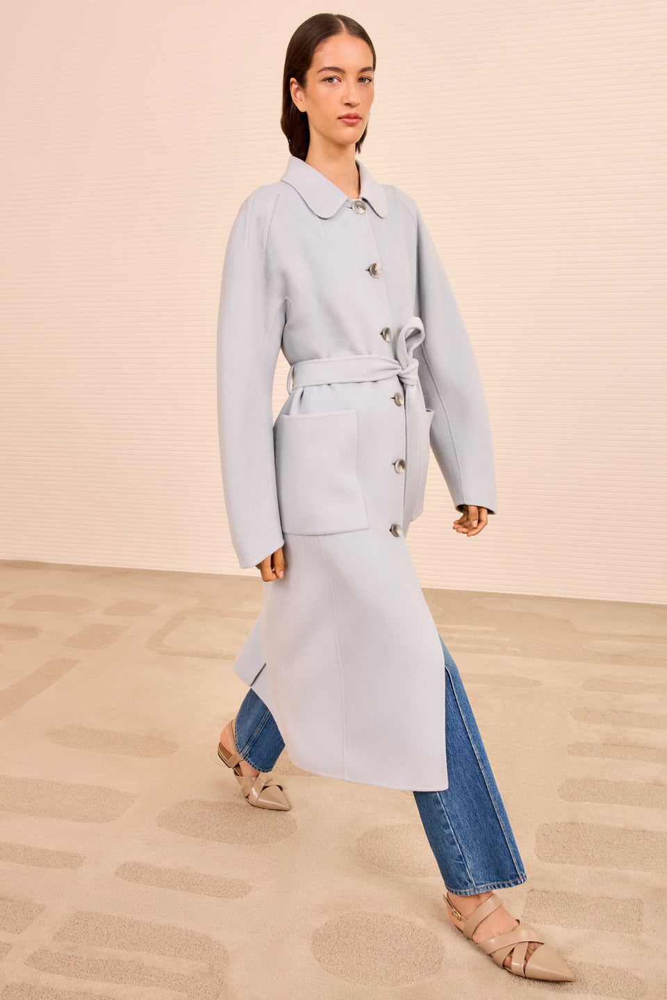 Lisbeth Long Wool Coat With Belt - Slate