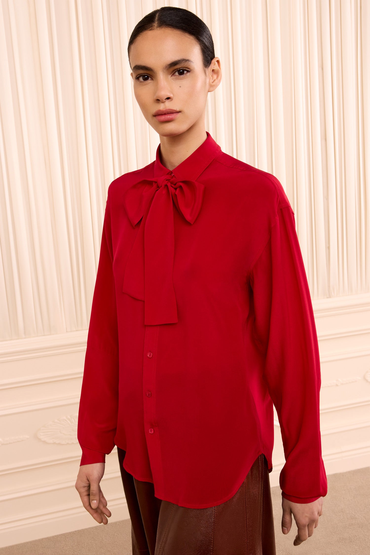 Ulla Johnson Lise Long Sleeve Silk Blouse - Cerise